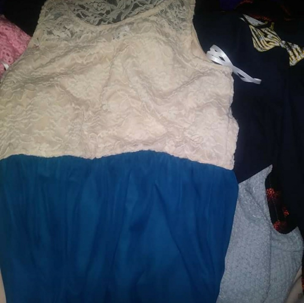 Blue and Cream High Low Dress